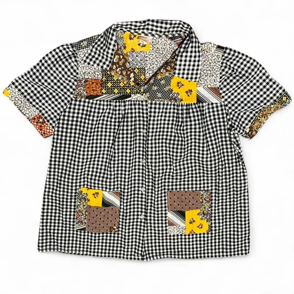 American Vintage Black and White Button Down Shirt with Floral Patches - Picture 1 of 6